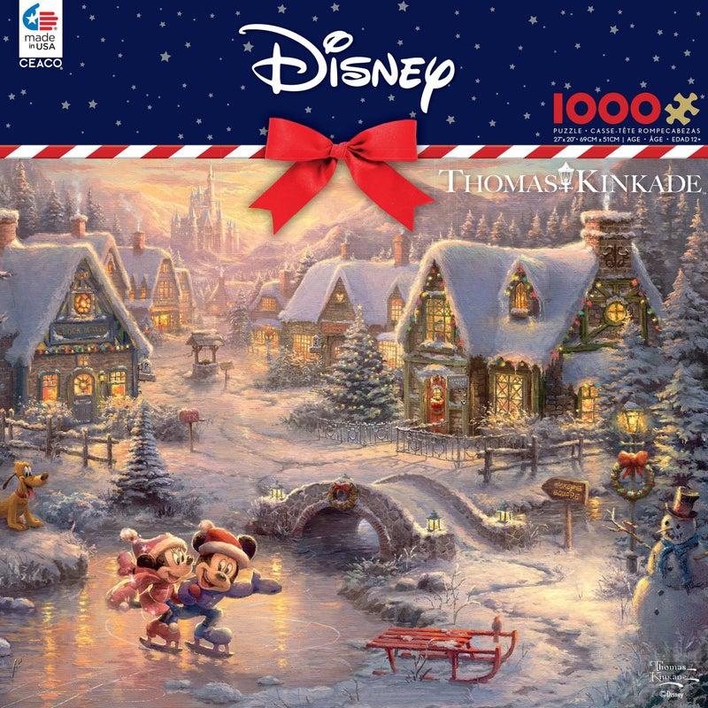 Ceaco - Thomas Kinkade - Mickey and Minnie Sweetheart Holiday - 1000 Piece Jigsaw Puzzle, 12+ years - Image 1